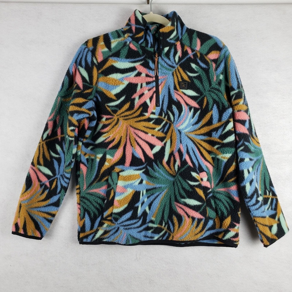 Billabong Size S 1/2 Zip Pullover Fleece Sweatshirt Tropical Palm Print Colorful